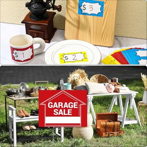 Garage Sale Signs Set with Flag & Poles, 3 Double-Sided Directional Arrows, 150