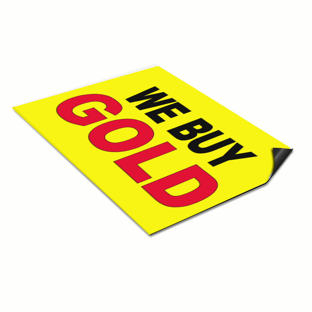 Car Magnet Set of 2 We Buy Gold Yellow Background Black Red Industrial Sign