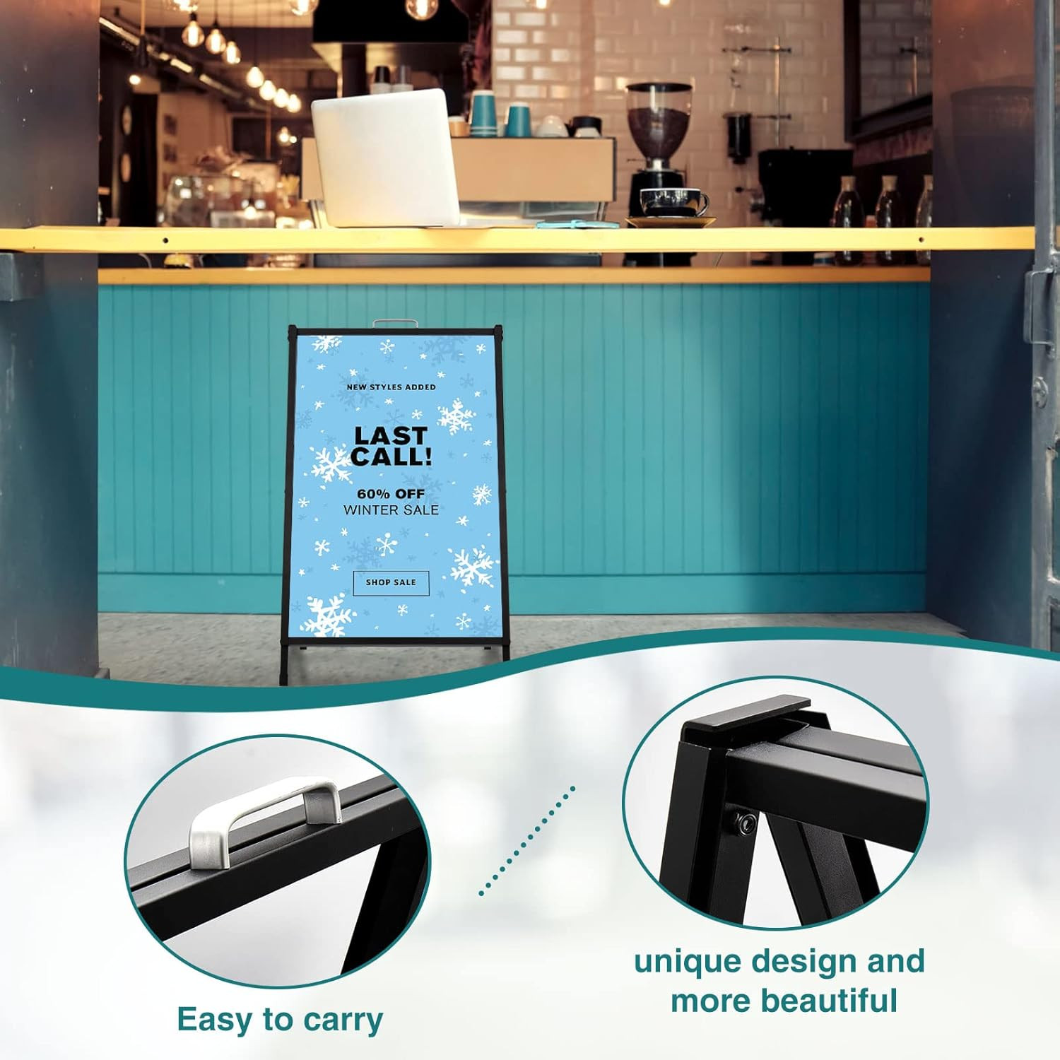 Heavy Duty Slide-In Folding A-Frame Sidewalk Sign 24X36 Inch Black Coated Steel