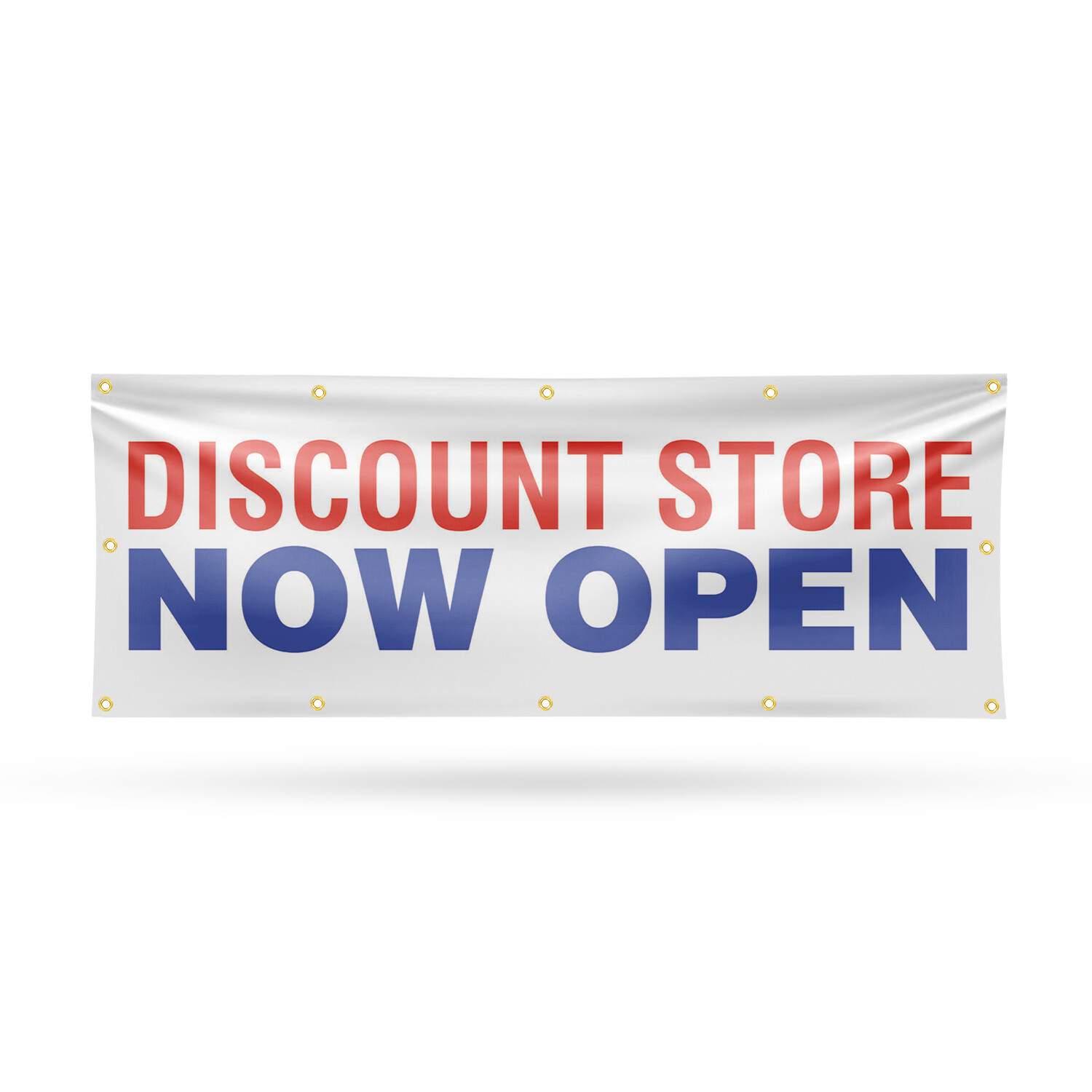 Discount Store Now Open Vinyl Banner Sign with Metal Grommets Heavy-Duty