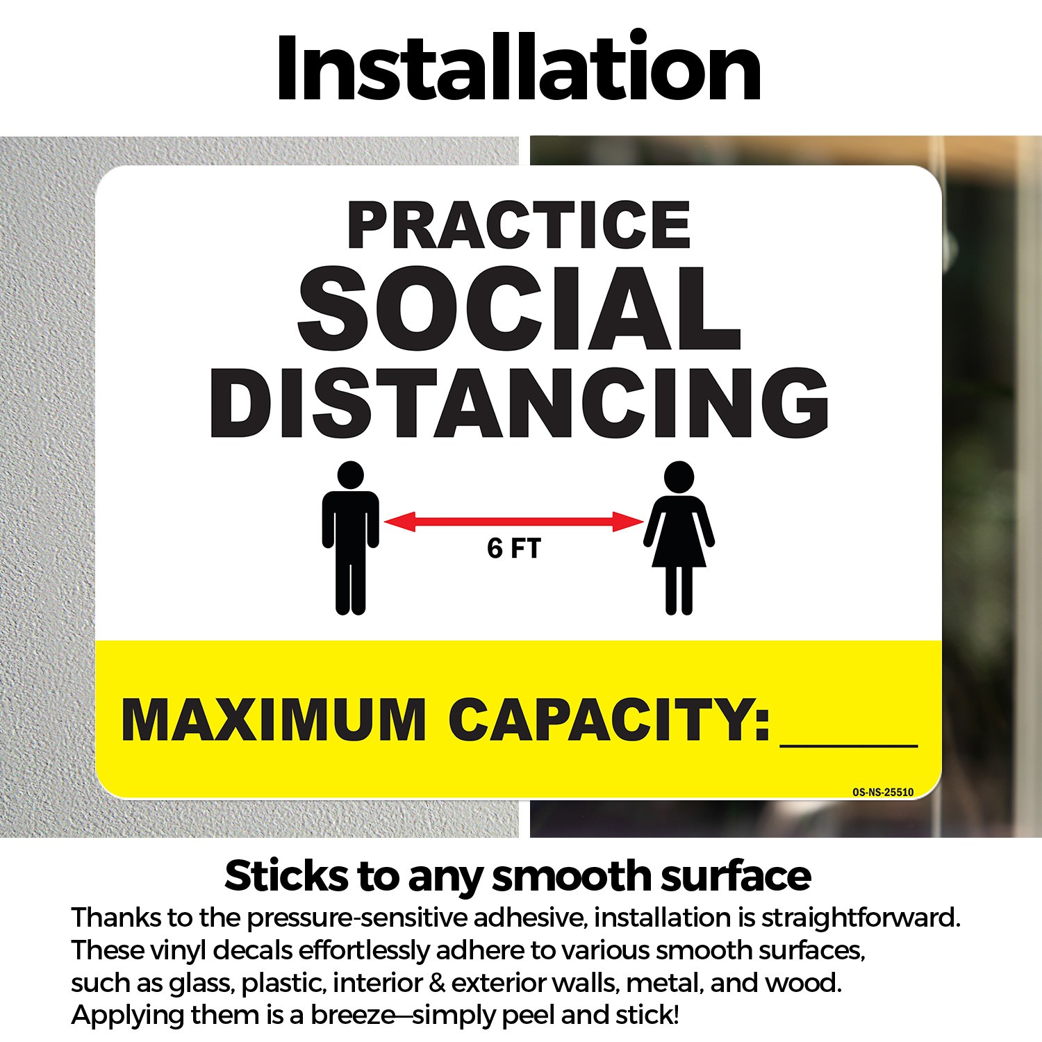 Practice Social Distancing Maximum Capacity Public Safety Sign, Decal 5/10 Pack