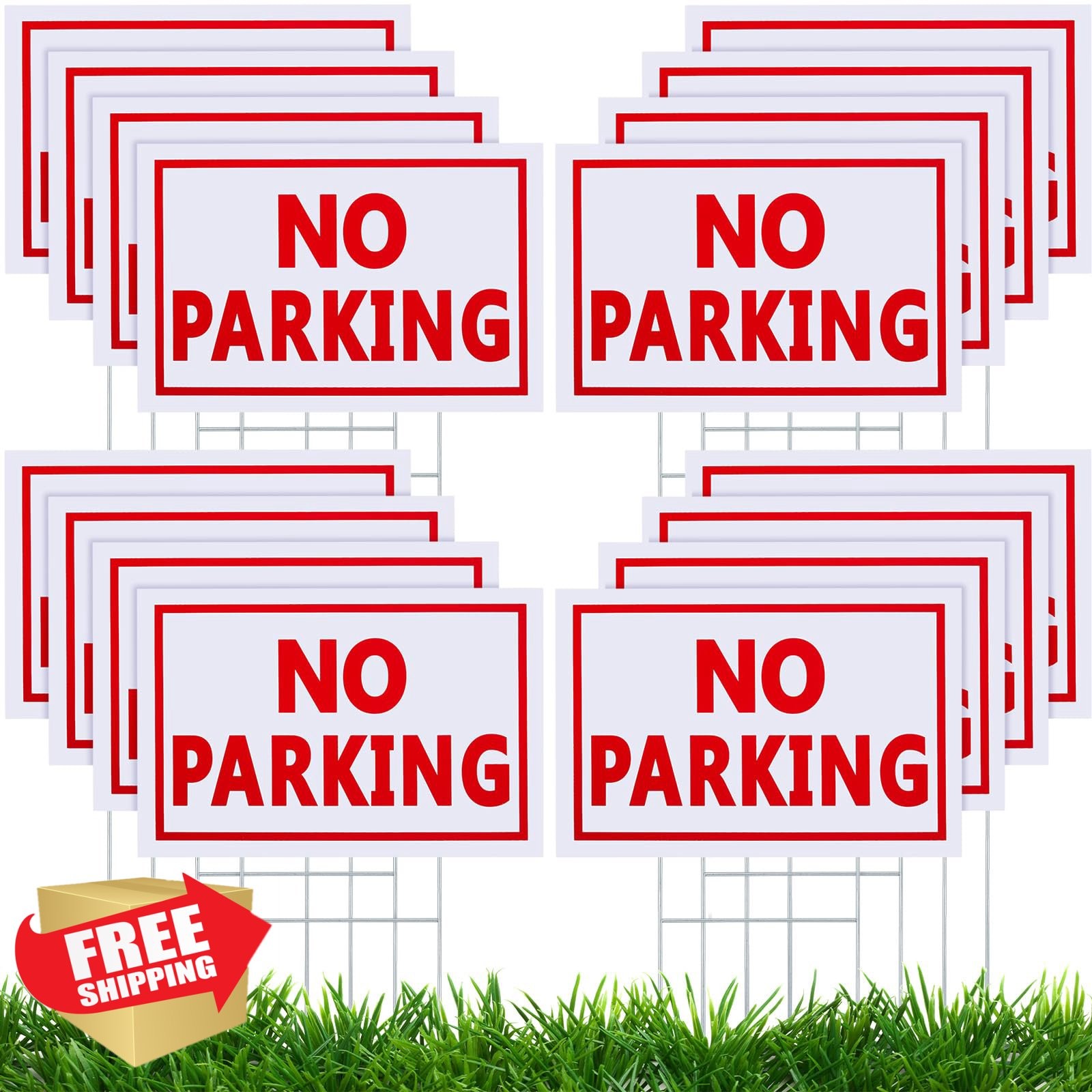 Blulu 16 Pcs No Parking Signs Stakes 12×8&Prime; White Red