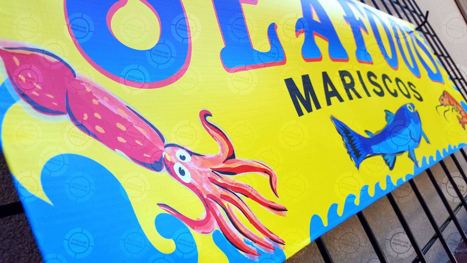 SEAFOOD Mariscos Banner Food Restaurant Open Sign Shrimp Camaron Cuisine Fish