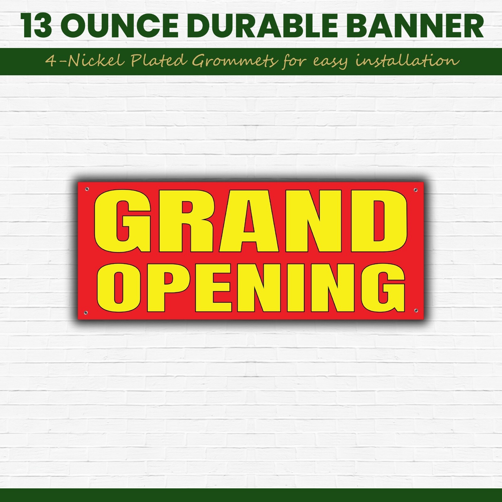 Grand Opening Banner Red Yellow Canvas 48×20 Inches 4 Corner Grommets Durable