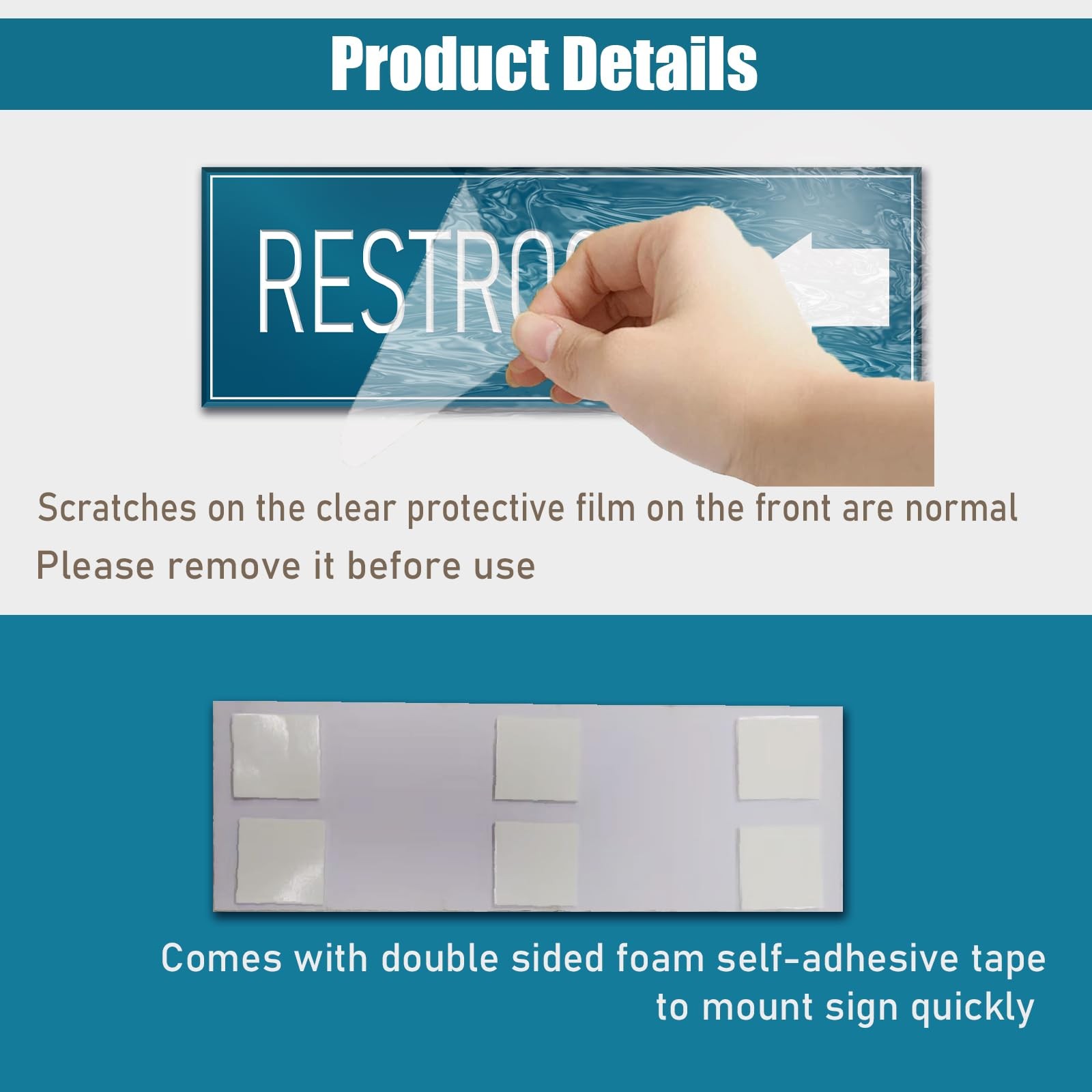 9×3 Inch Restroom Left Arrow Directional Sign SelfAdhesive Blue Signage