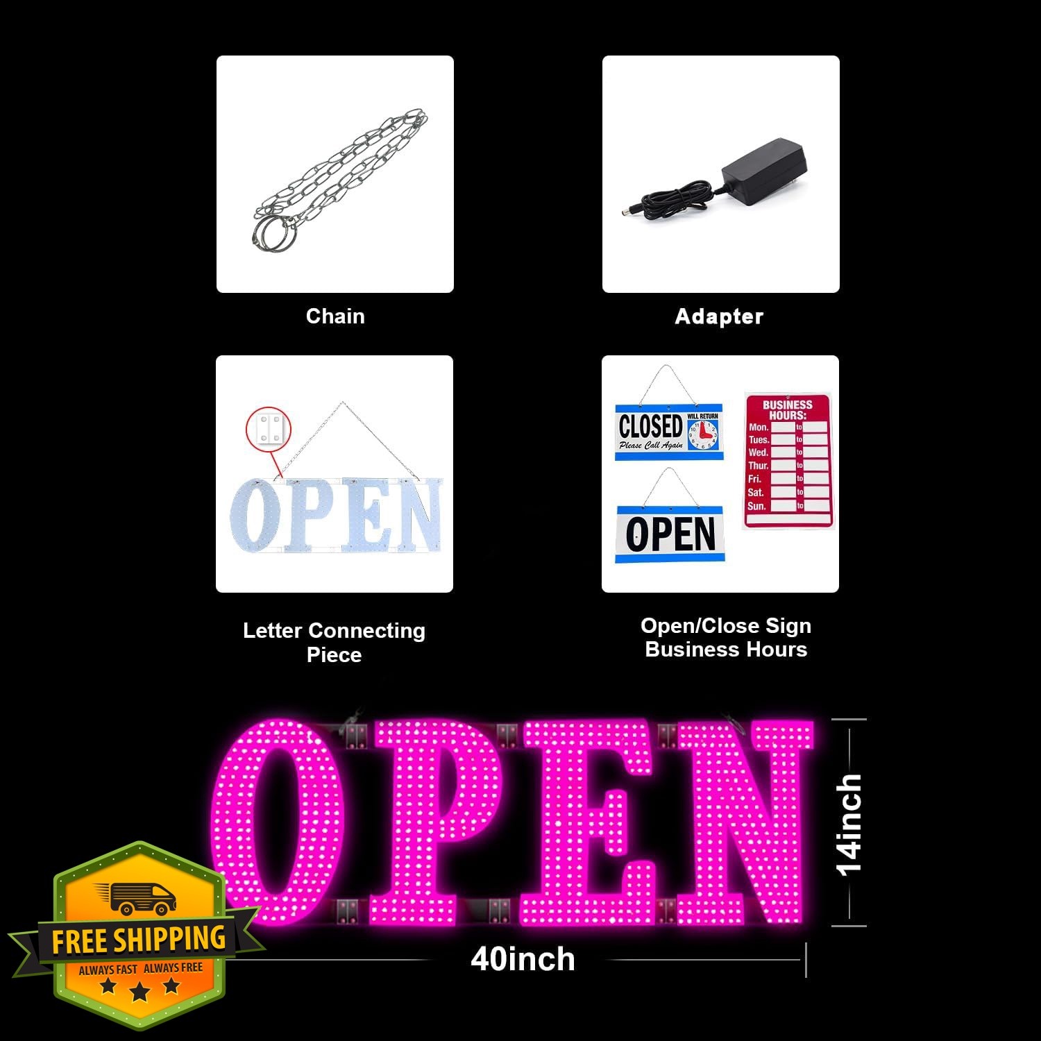 LemonNova LED Open Sign Pink 30&Prime;x10&Prime;