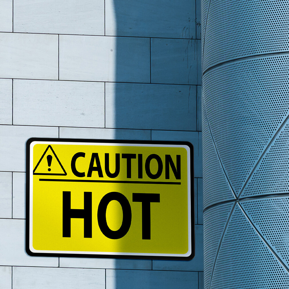 Horizontal Metal Sign Caution Hot Weatherproof Street Signage