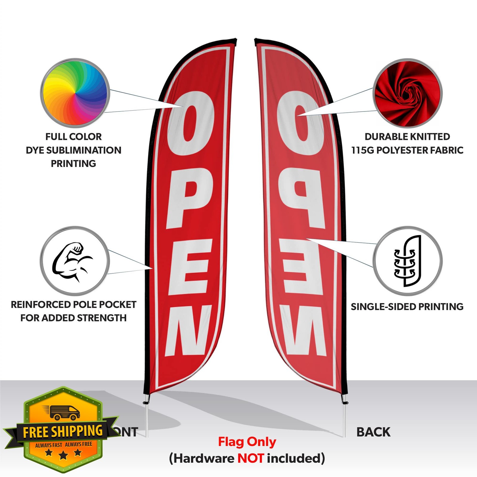 LookOurWay Feather Flag Open Red and White