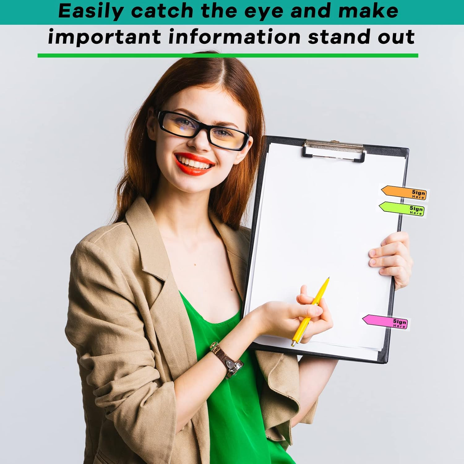 600 Pcs Sign Here Tab Flags Stickers 8 Colors Arrow Sticky Notes Dispenser