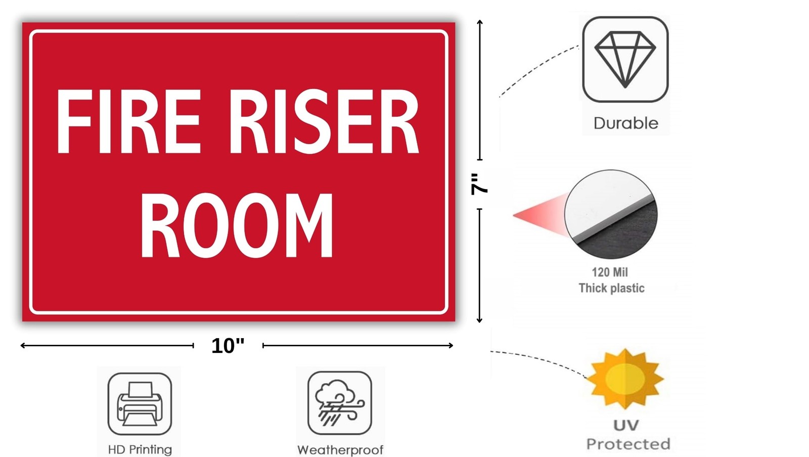 2 PCS Fire Riser Room Sign 10×7 Inch 120 Mil Plastic Weather Resistant Wall