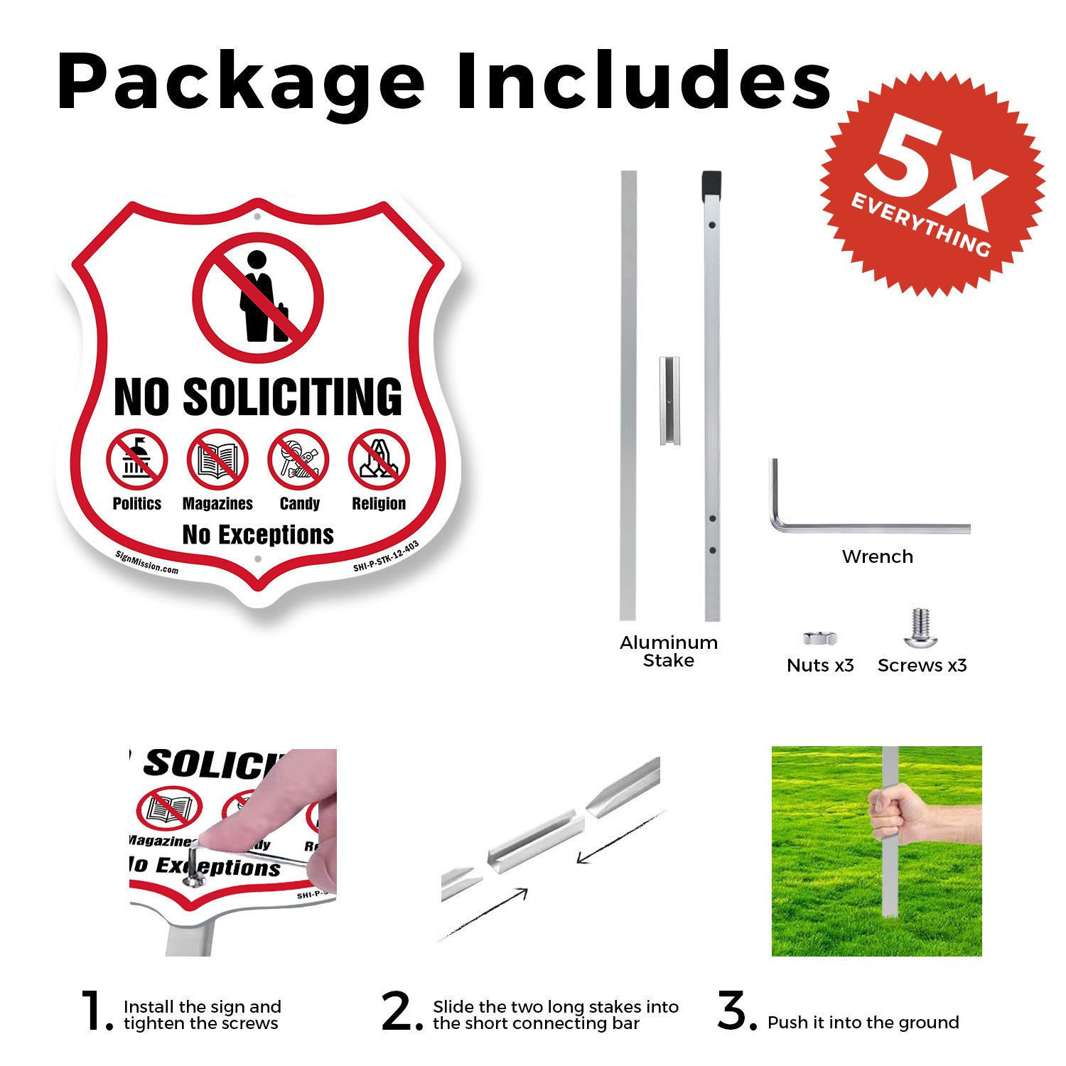 No Soliciting Shield Sign No Politics Magazines Candy Re Shield Sign With Stake