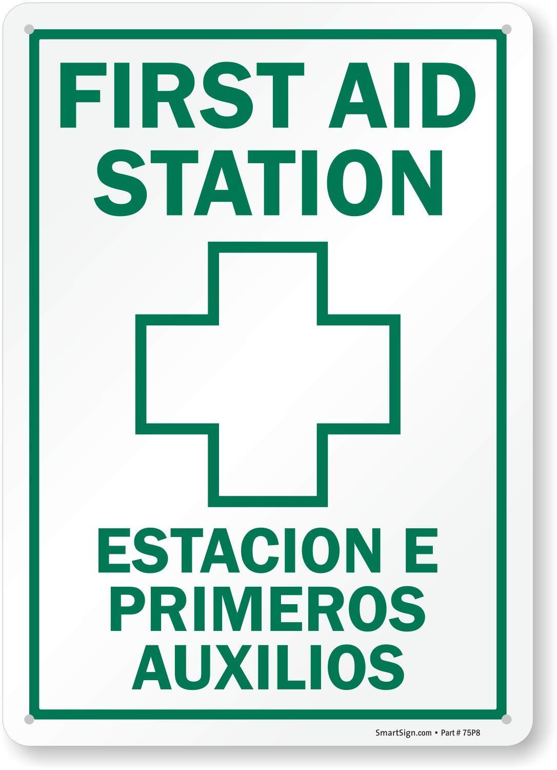 10×14 inch « First Aid Station » Bilingual Sign English Spanish Plastic