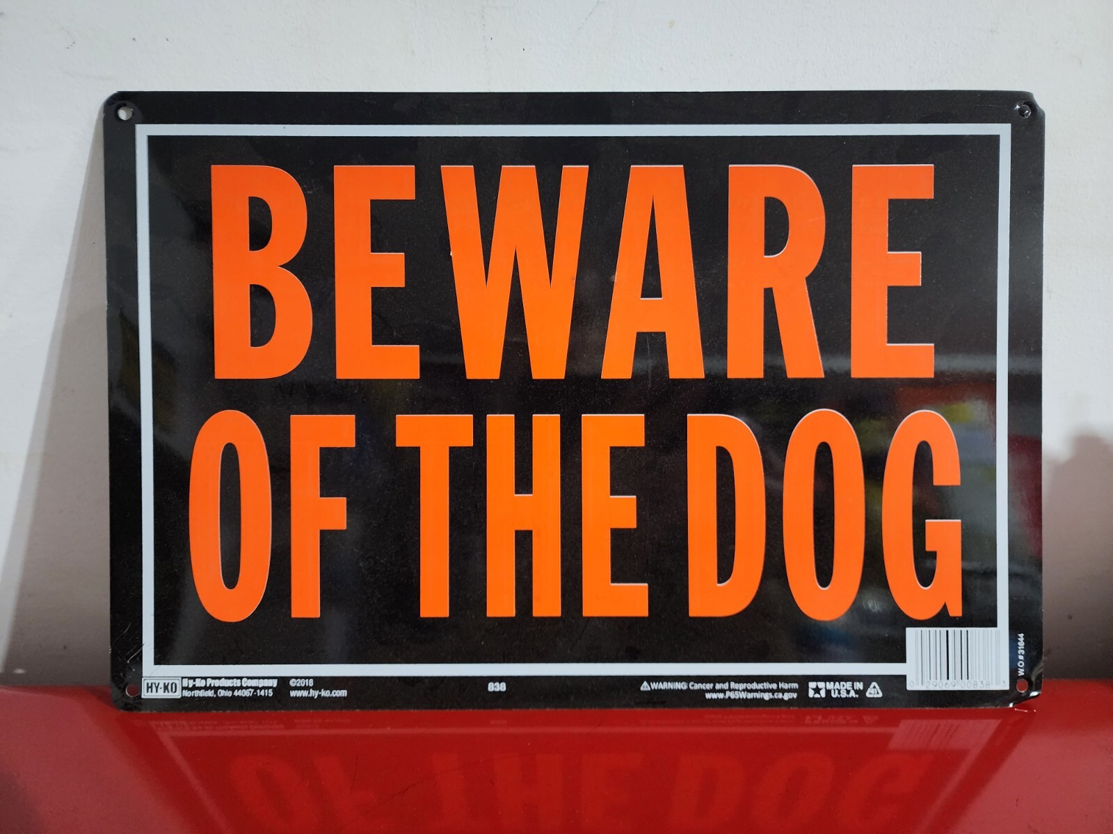 838 Beware of Dog Aluminum Sign 9.25&Prime; x 14&Prime; Orange/Black, 1 Piece