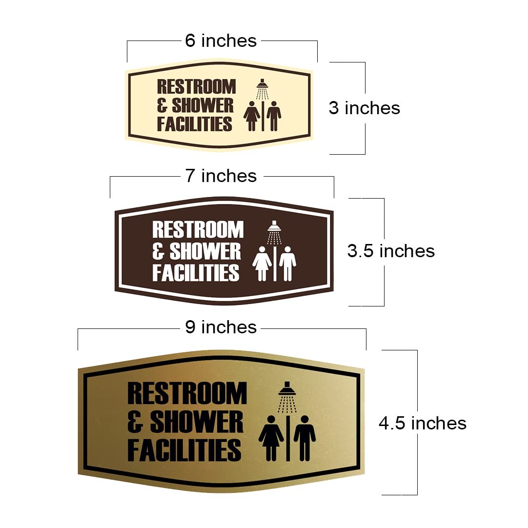 Large Fancy Restroom & Shower Facilities Sign Brushed Silver Wall Mounted