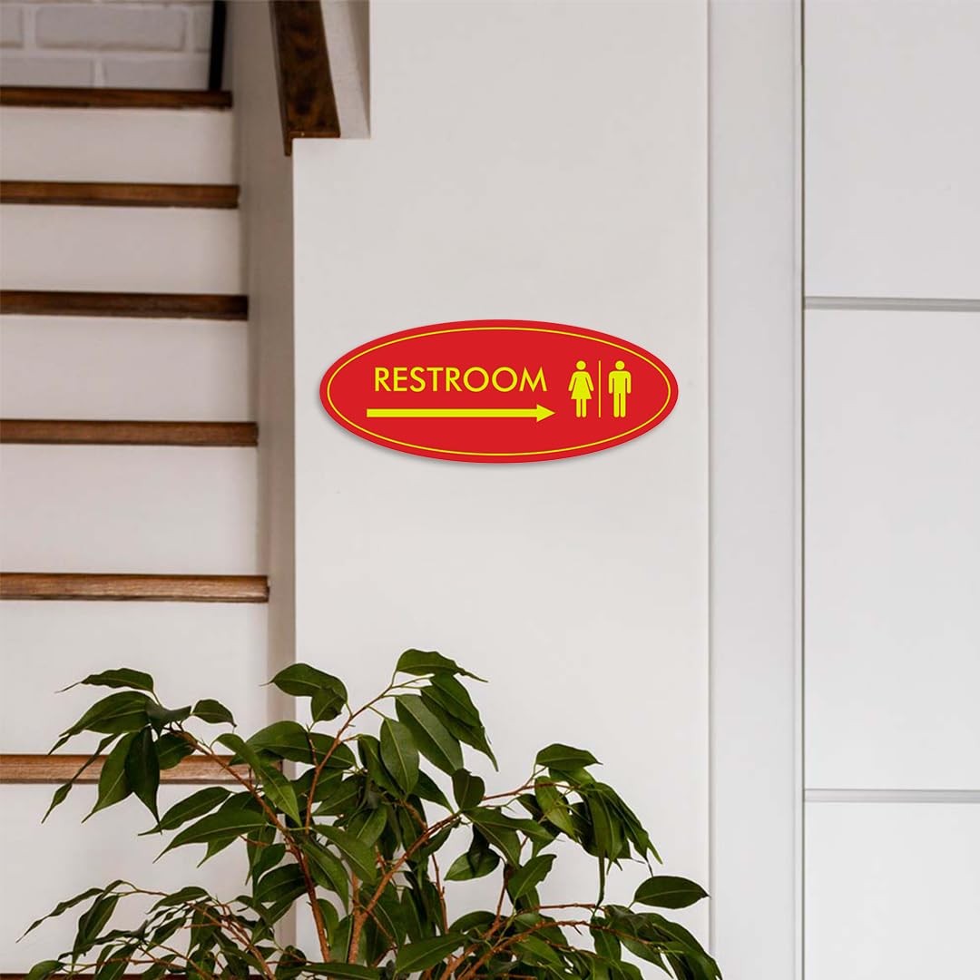 Oval Restroom Right Arrow Sign Black Medium 1 Pack Business Office Door Decor
