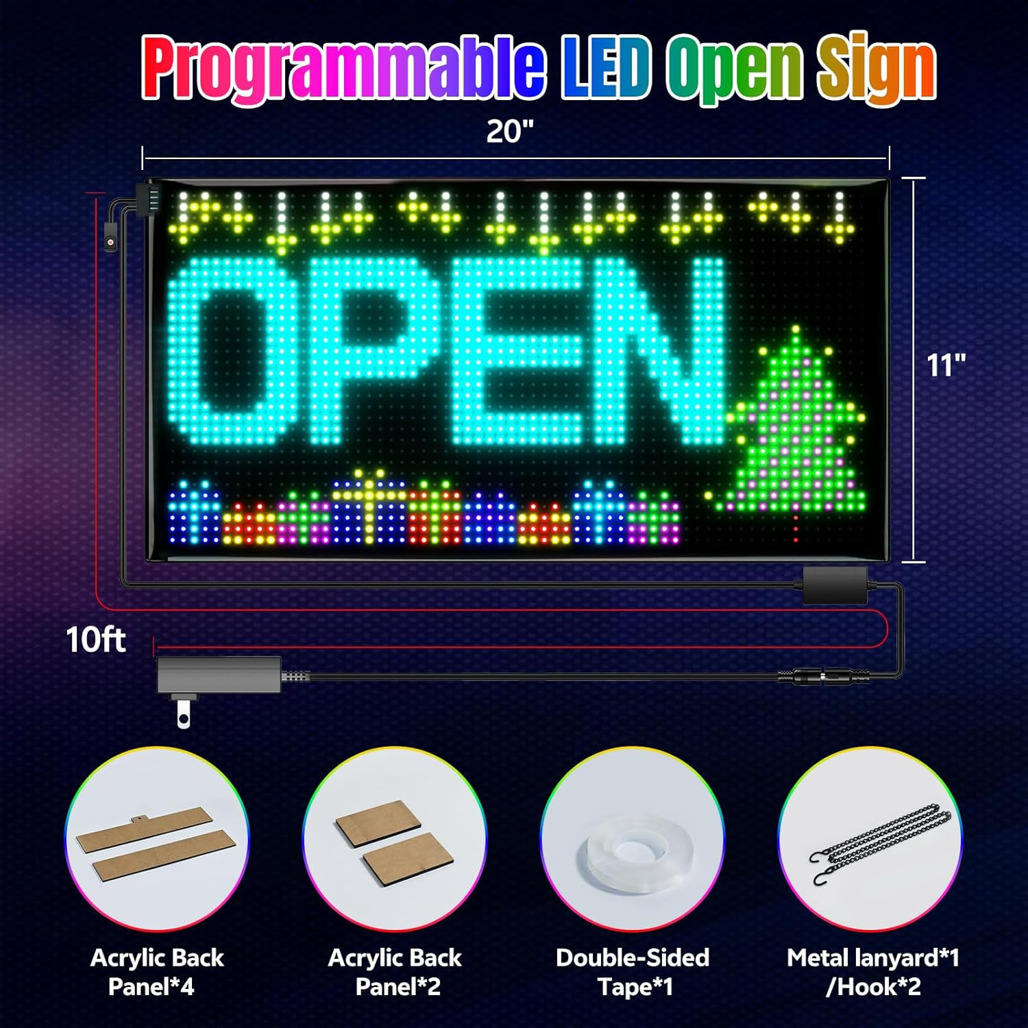 Smart Programmable LED Open Sign with Bluetooth Control for Shops & Cafes