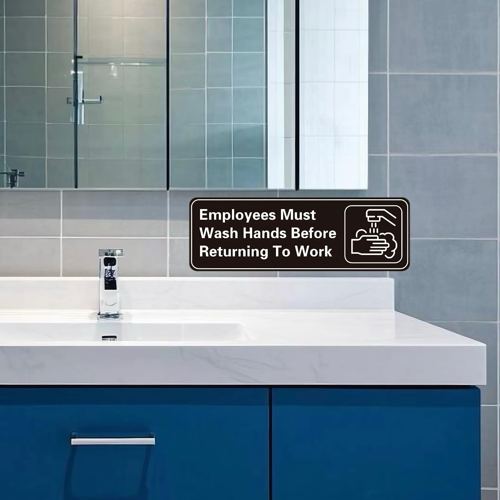 5 Pack Employees Must Wash Hands Sign 9×3 Inch Waterproof Self Adhesive