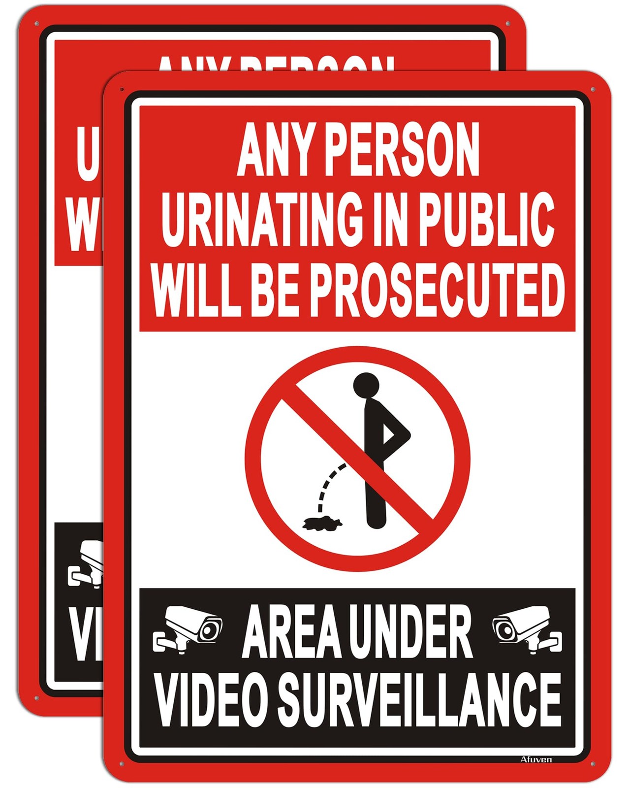 2 PCS No Urinating Public Video Surveillance Sign Aluminum 14×10 Inch