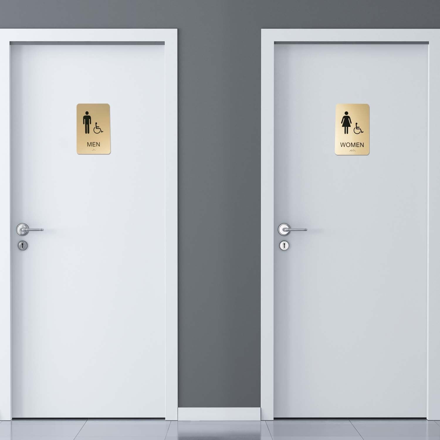 Gold Men & Women ADA Restroom Signs/Modern Chic 6&Prime; x 9&Prime; Acrylic Bathroom Sign…