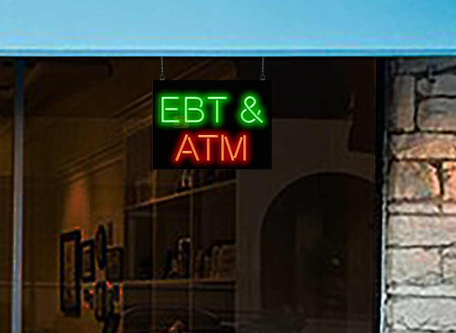 EBT & ATM REAL Neon Sign – Compact Size – 20&Prime;w x 15&Prime;h – EBT or ATM Window Sign