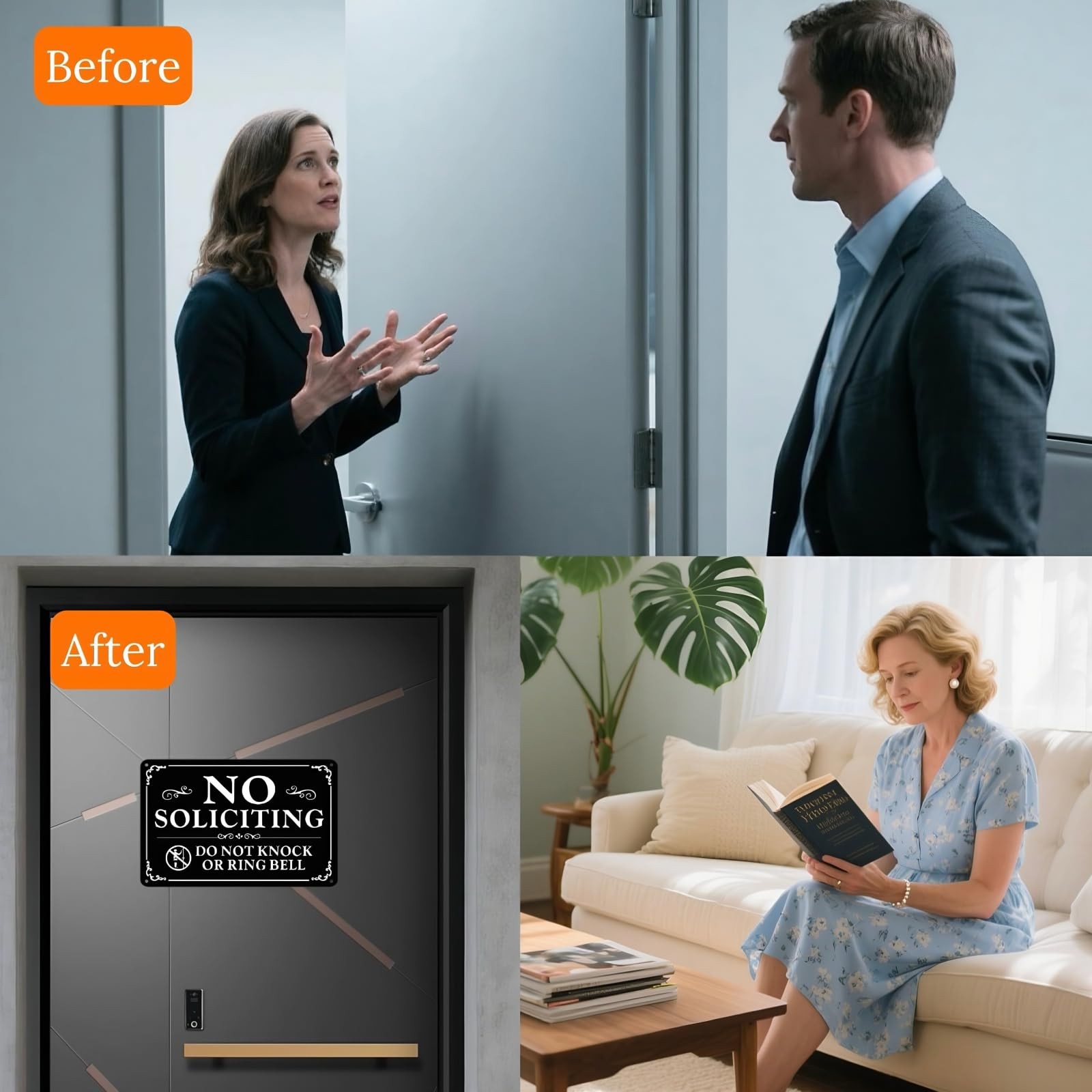 2 Pack No Soliciting Sign for Front Door,9 X 6 Inches Self-Adhesive No Soliciti