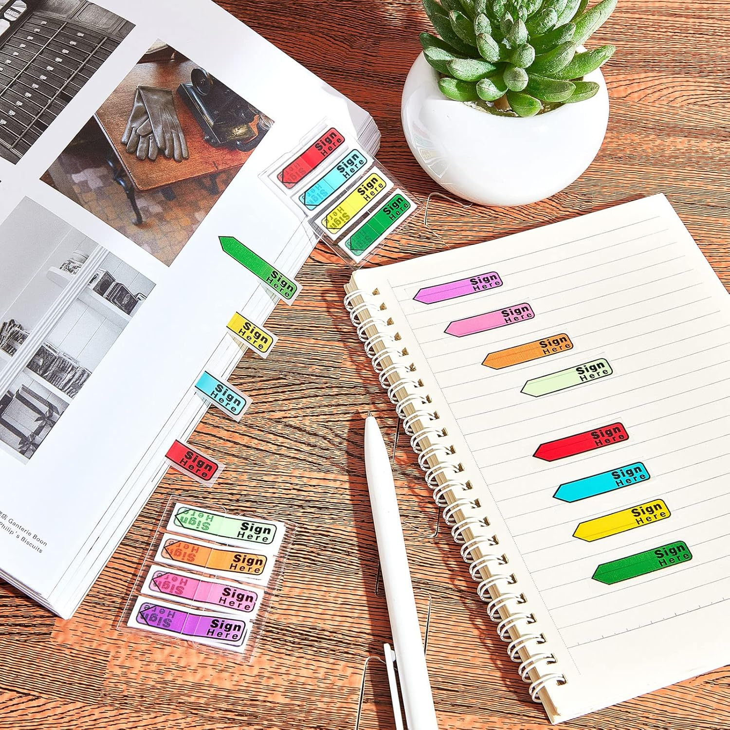 Colored Sign Here Tabs – 600 Self-Stick Flag Stickers with Dispenser