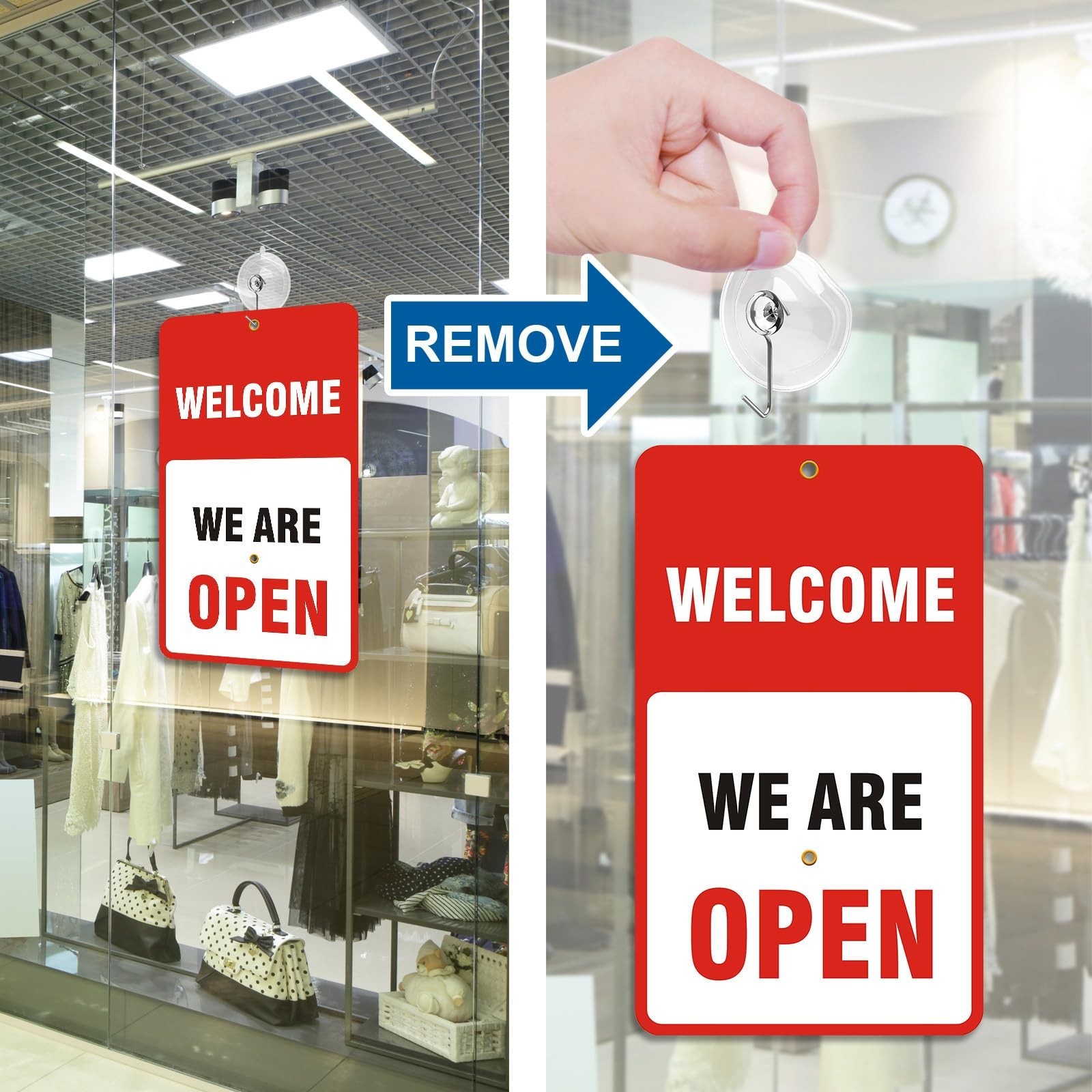 Open Signs for Business with Suction Cups, “We Will Be Back – Welcome We a