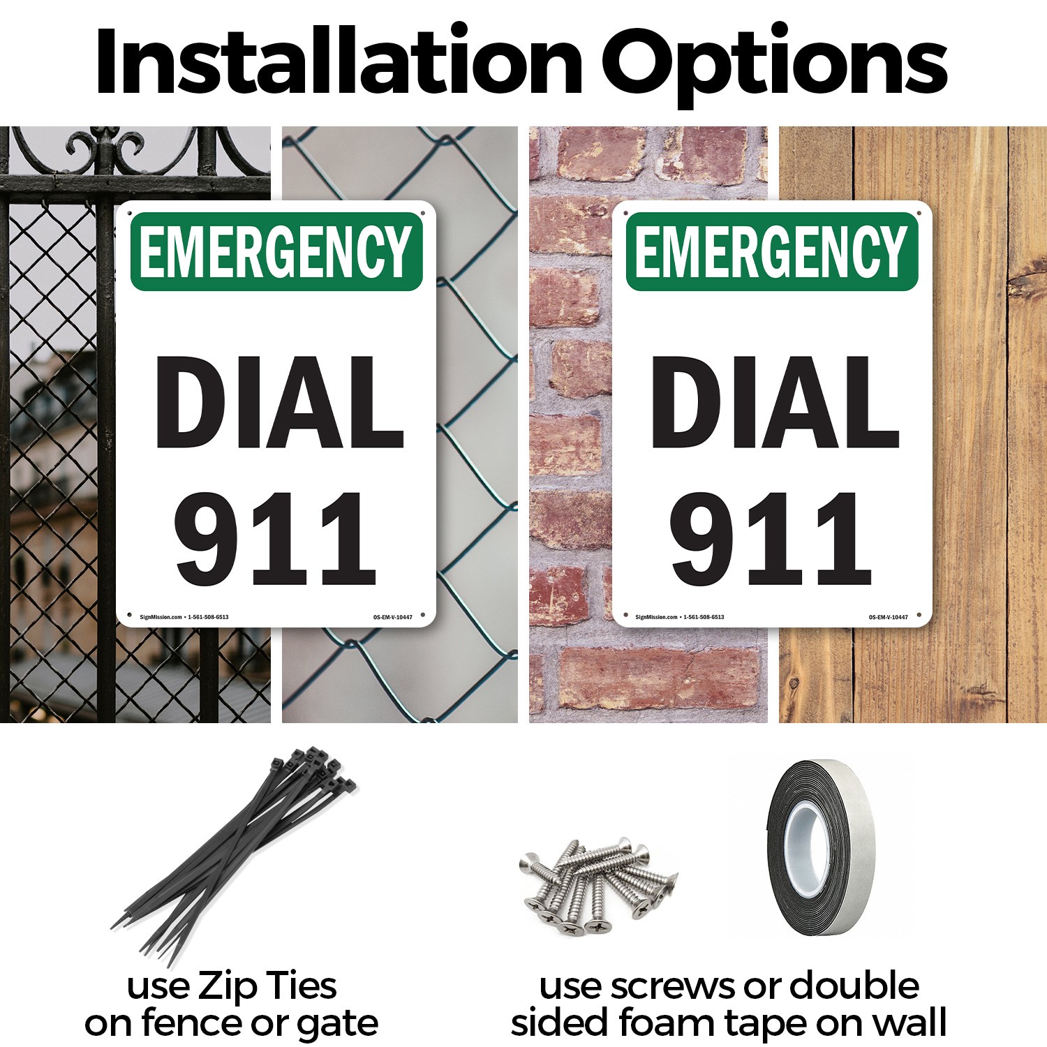 Dial 911 OSHA Emergency Sign Metal, Plastic, Or Decal – 5 or 10 Pack