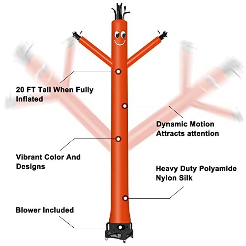 20ft Orange Inflatable Tube Man with 1HP Blower Complete Set