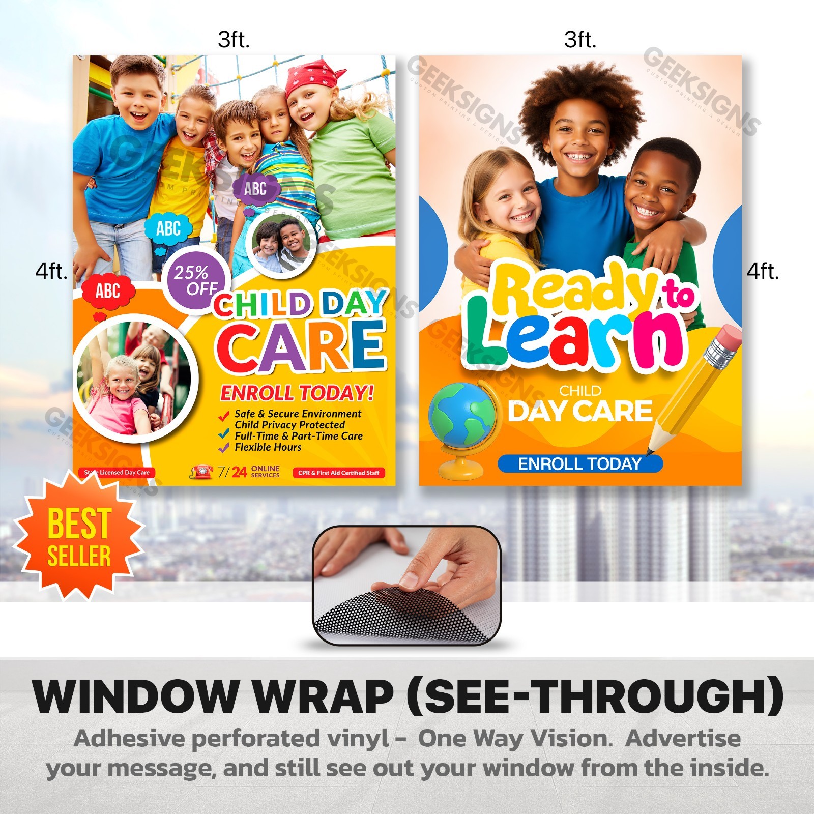 Child Day Care Window Wraps 36×48 Set of 2 | Privacy Storefront Signs