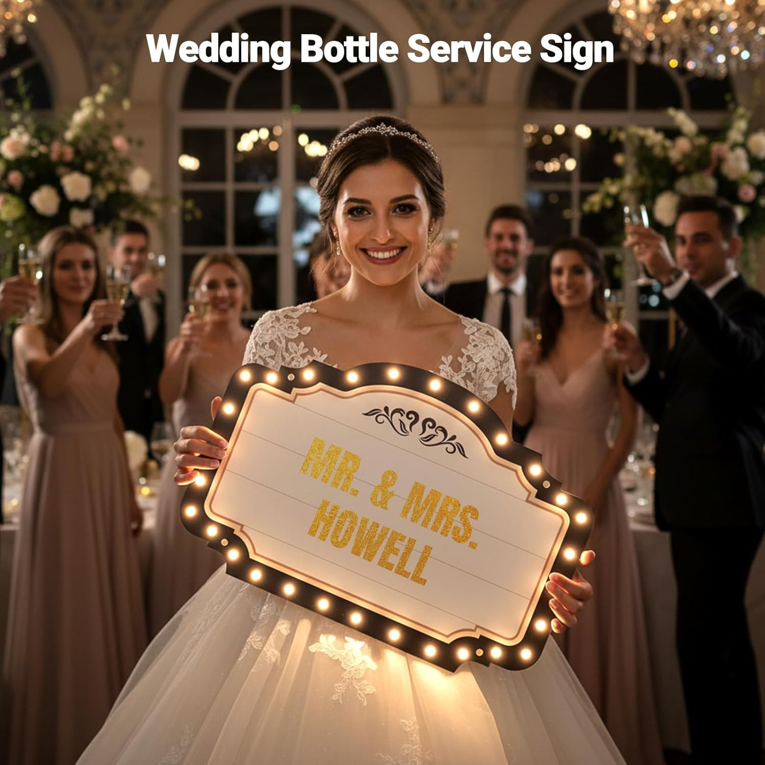 23IN Large LED Marquee Bottle Service Sign with Bulb Lights, DIY Sticker VIP Bot