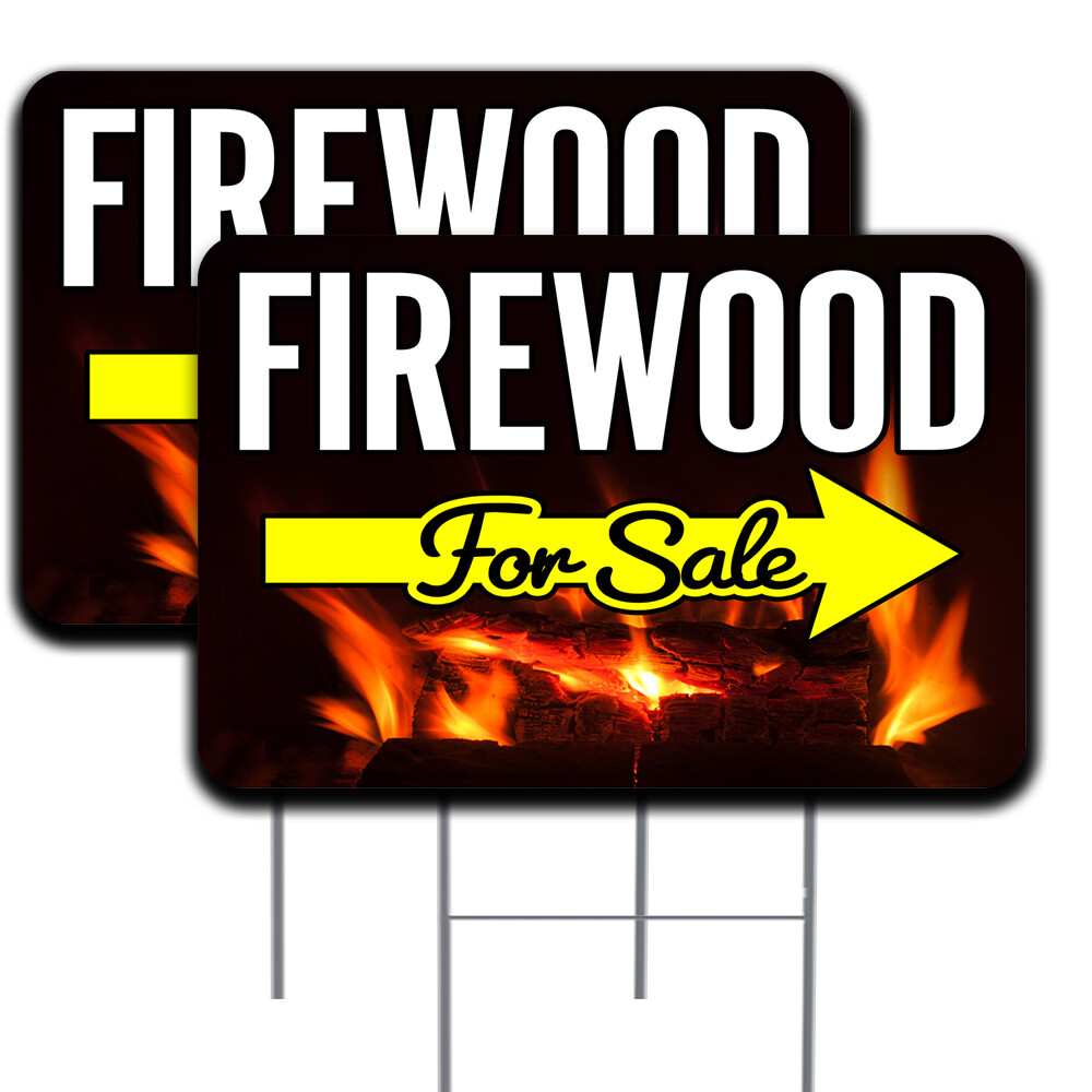Firewood For Sale Arrow 2 Pack Double-Sided Yard Signs 16&Prime; x 24&Prime; with Metal Stak