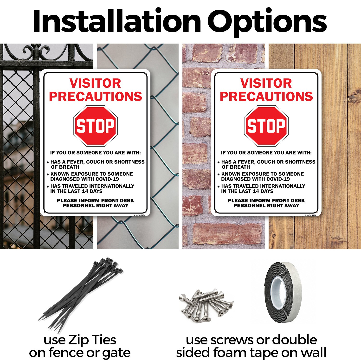 Stop Visitor Precautions Public Safety Sign Metal, Plastic, Decal 5 or 10 Pack