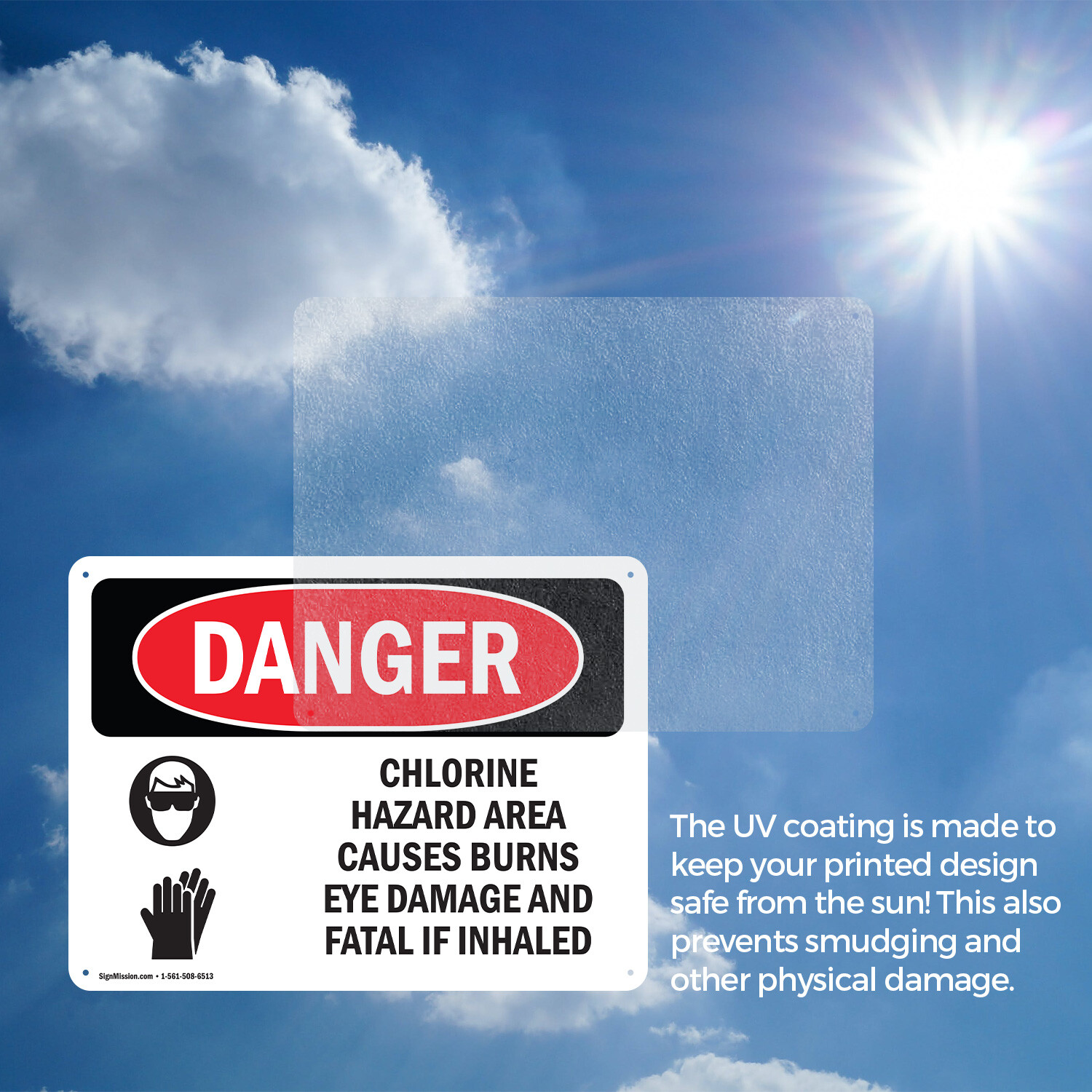 (2 Pack) Chlorine Hazard Area OSHA Danger Sign Decal Metal Plastic