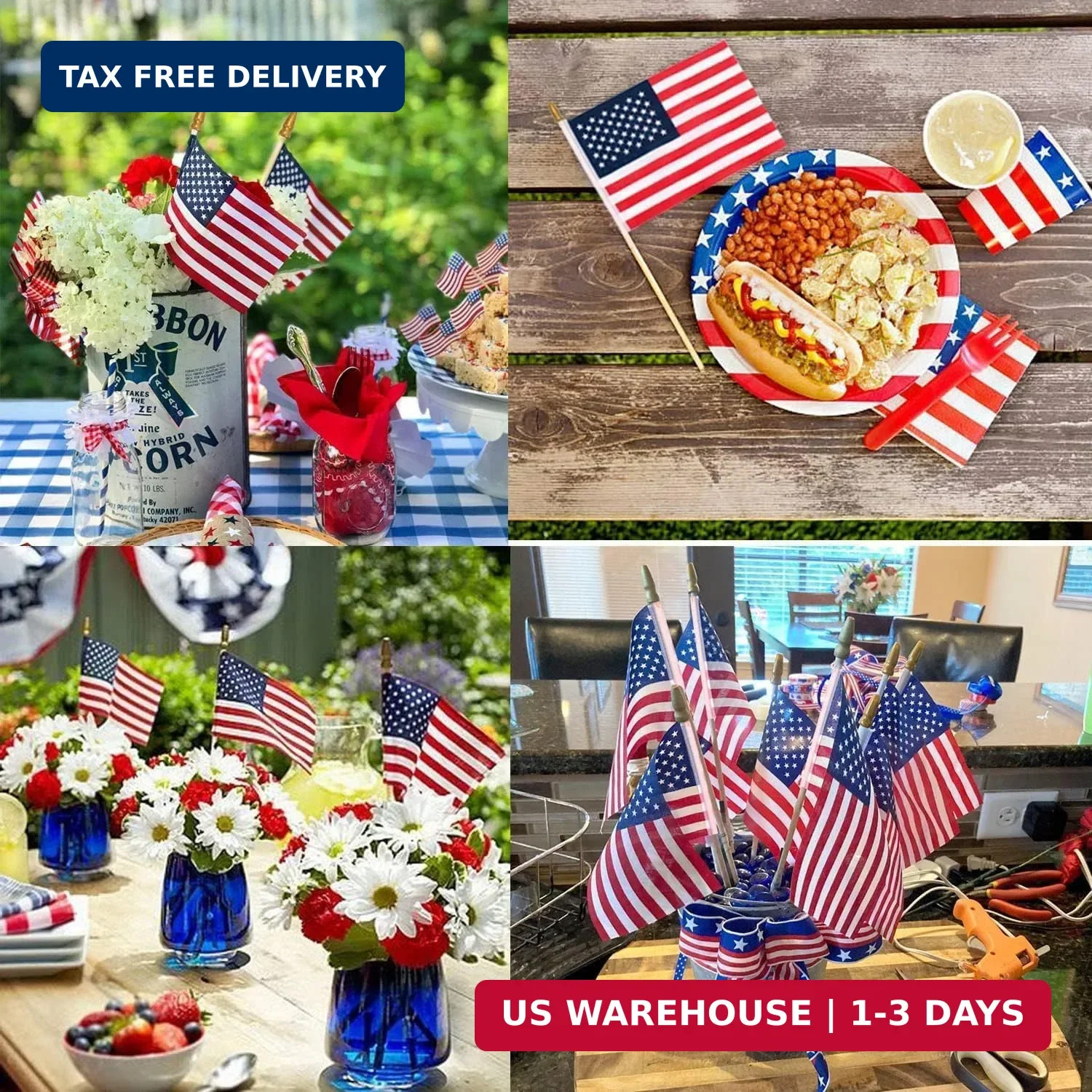100 Pack 5×8 Inch Small American Flags on Stick,Mini/US Handheld Stick Flags wit