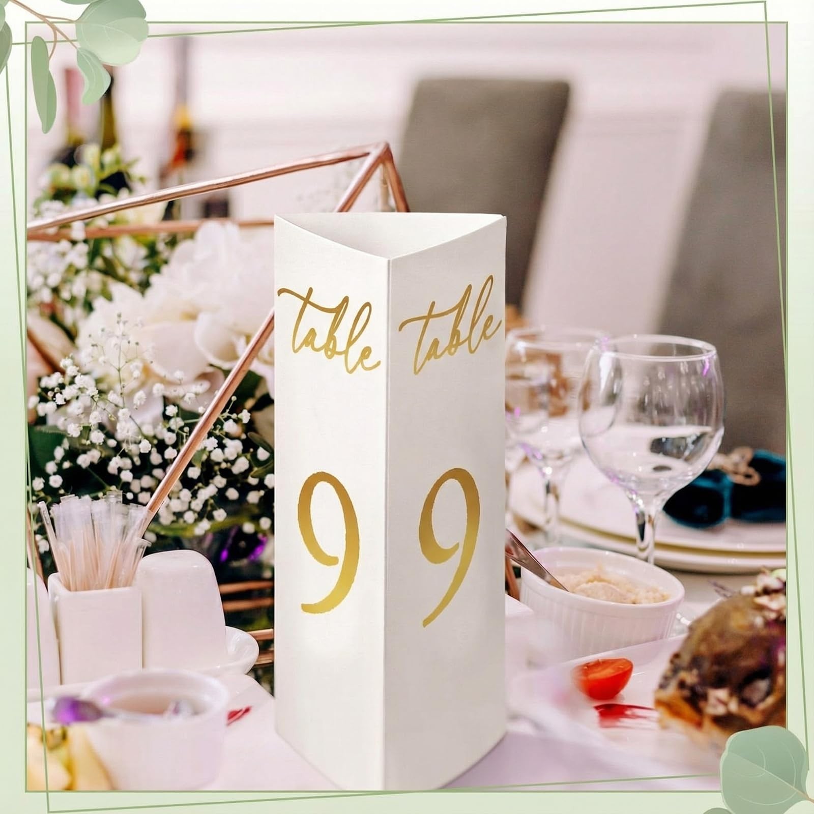 Trifold Wedding Table Numbers 120 Paper Cards Freestanding Decoration Gold
