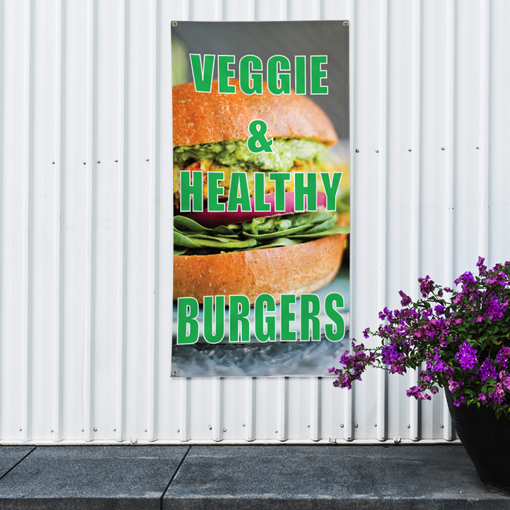 Vertical Vinyl Banner Multiple Sizes Veggie & Healthy Burgers Outdoor