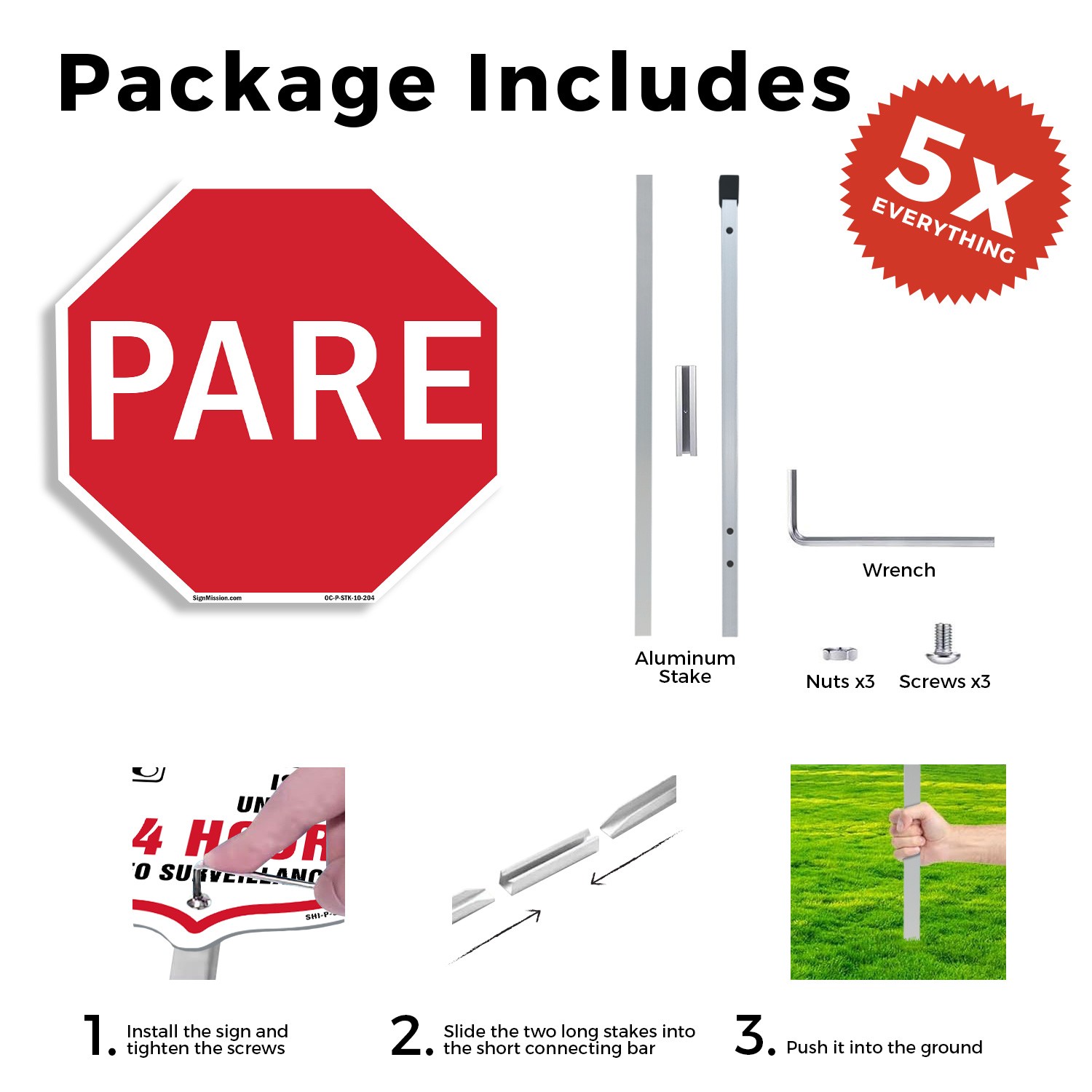 Pare Octagon Sign With Stake Weather Resistant UV Protected for Workplace