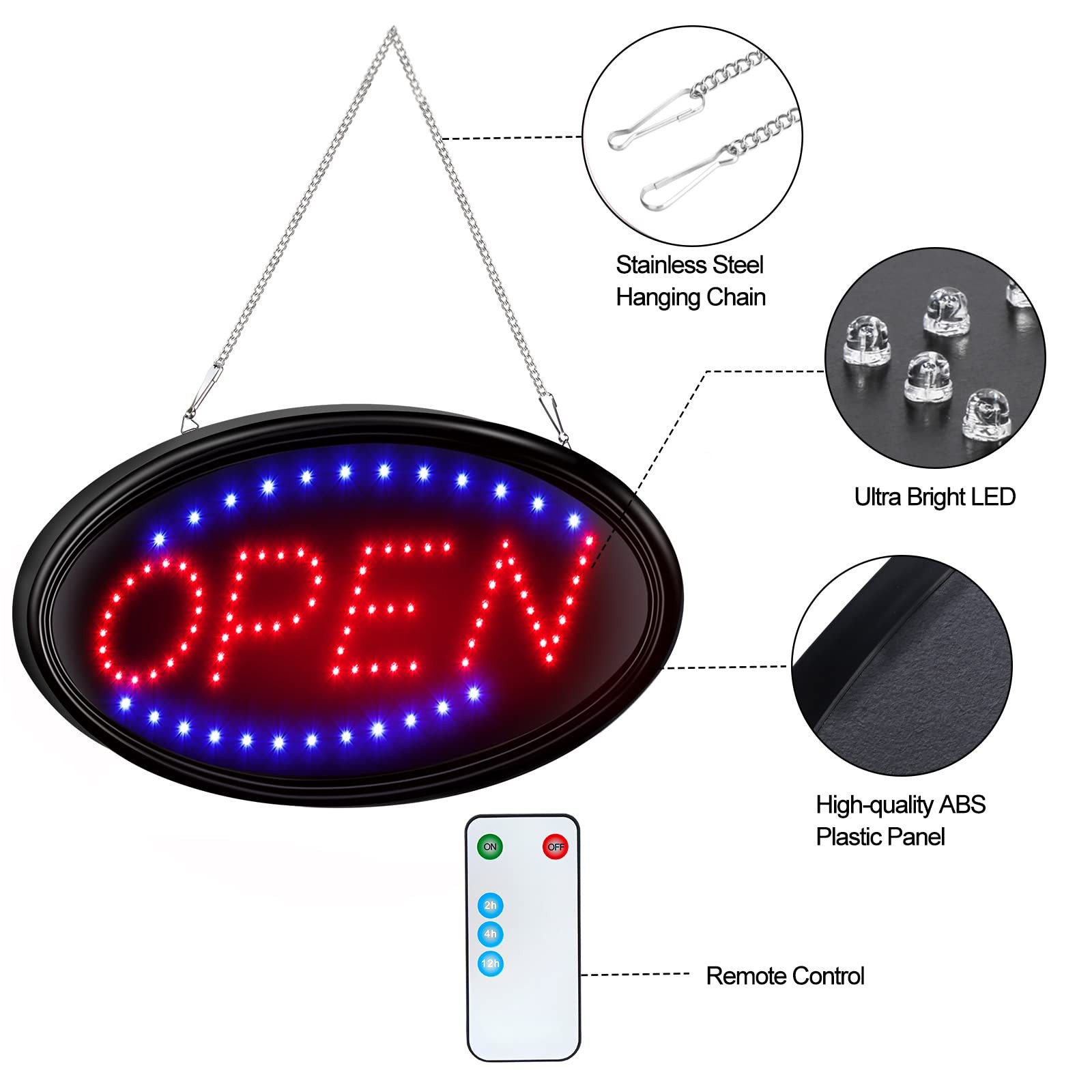FITNATE LED Open Sign with Remote, Ultra Bright Electric Light Up Signs for Busi