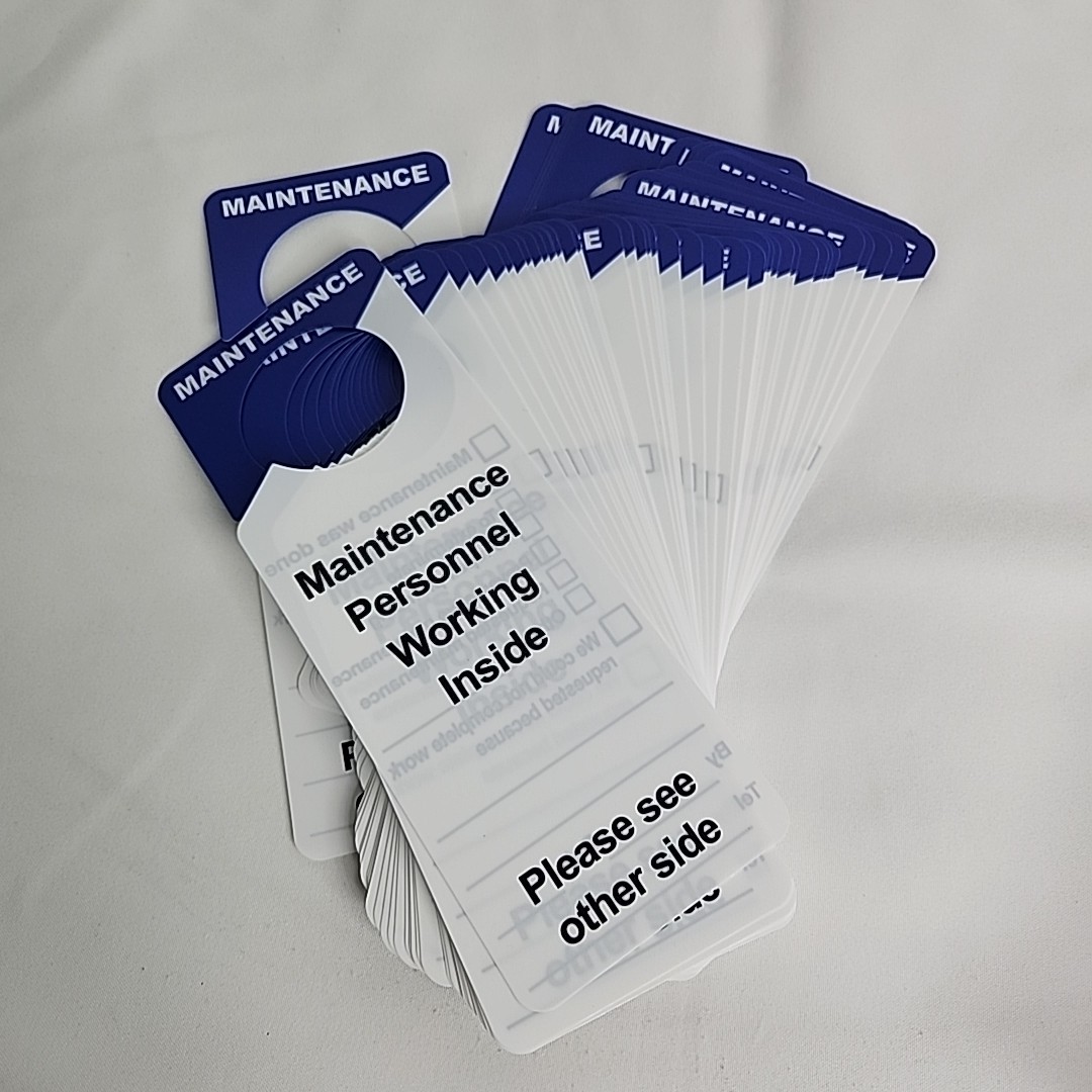 2 Sided Maintenance Door Hanger Maintenance Notification hard Tags 50 pieces