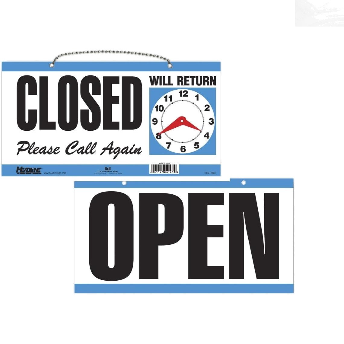 Stylish Double-Sided Open/Closed Sign with Clock & Vibrant Blue Finish, 6&Prime;x11.5&Prime;