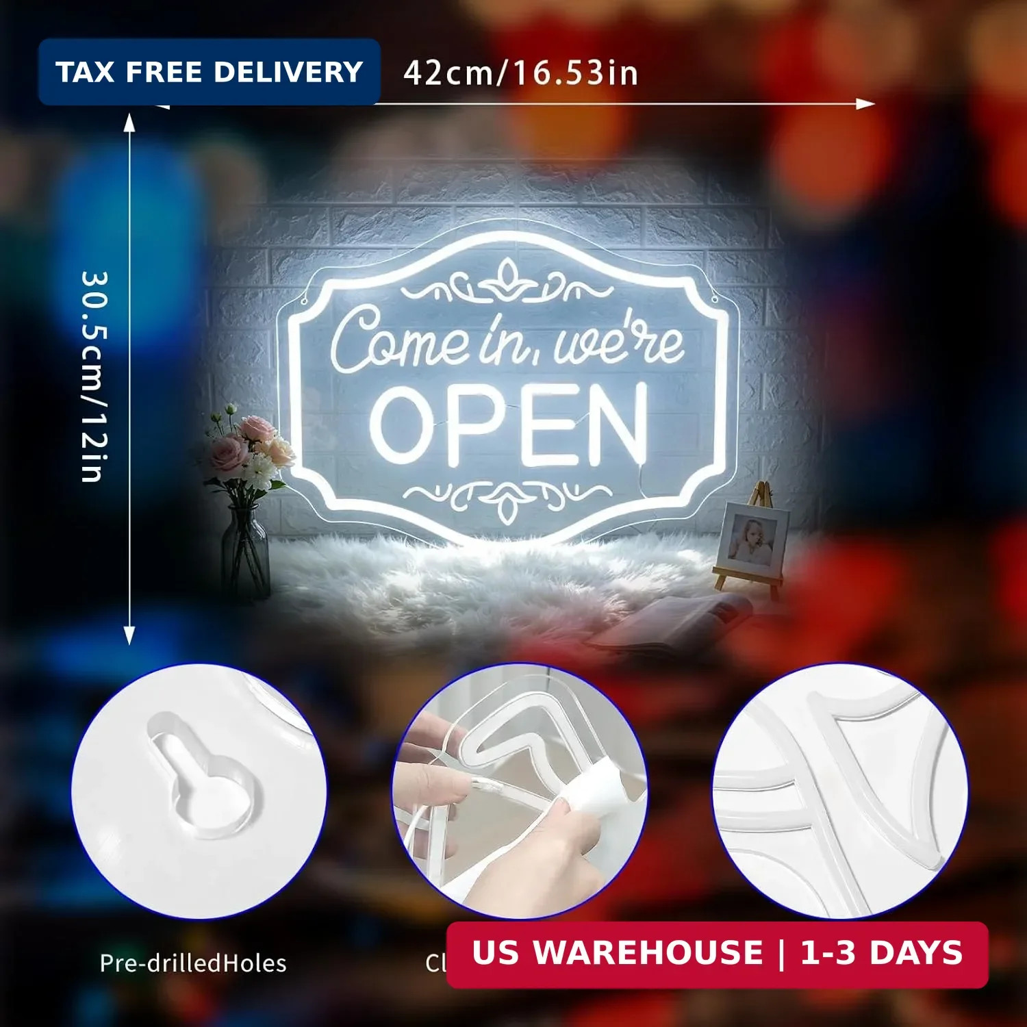 Open Neon Signs for Wall Decor -White LED Open Signs for Business,Restaurant Bar