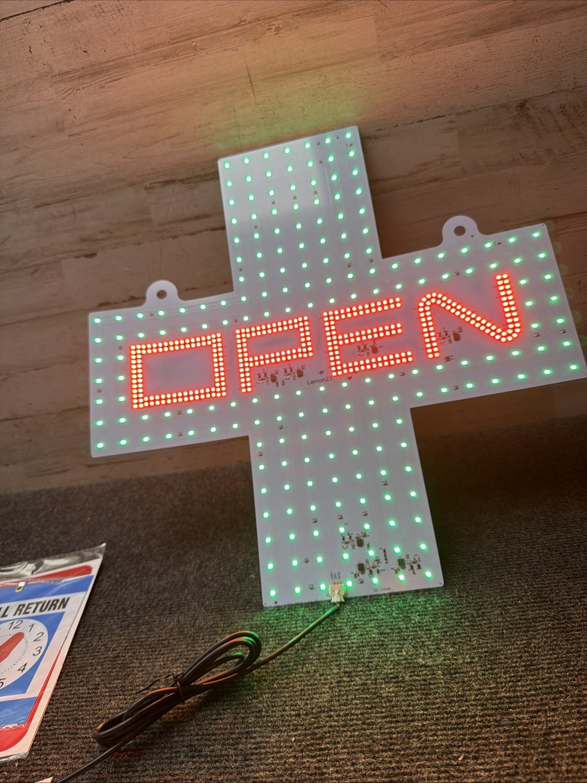 LED Illuminated Open Sign Green Red Cross Business Storefront (NO CONTROLLER)