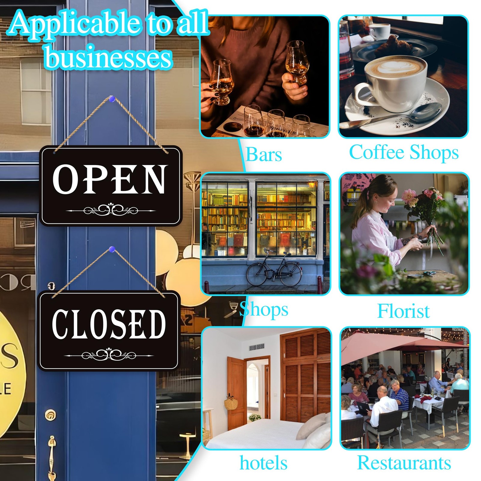 Double Sided Open Closed Sign Business Open and Closed Hours Flip Sign for Store