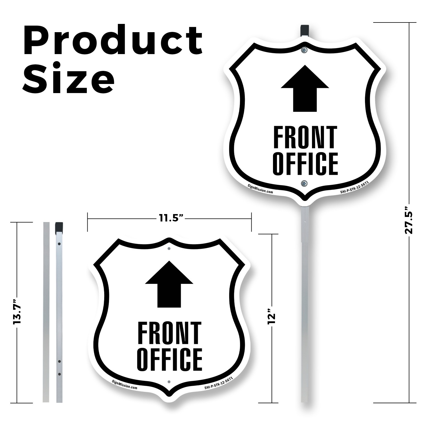 Front Office Up Shield Shaped Sign With Stake Crafted in the USA