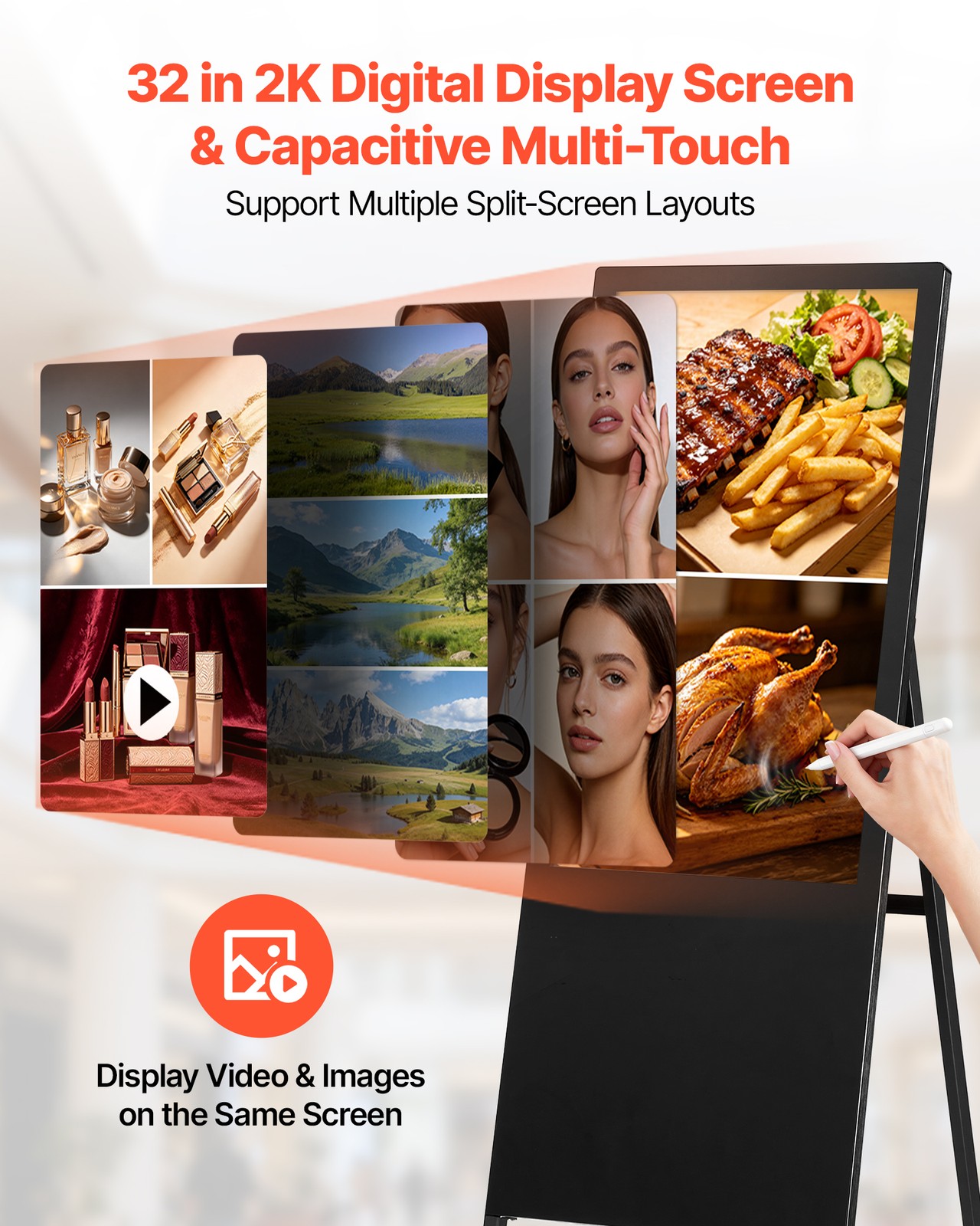 VEVOR 32 in Indoor Digital Signage Floor Standing Advertising Display Kiosk LCD