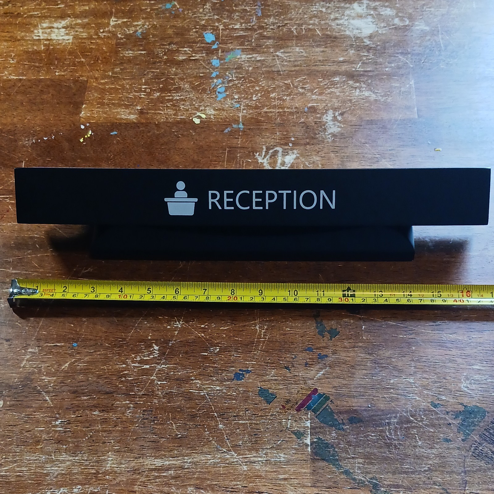 Black Desk Mounted Office Sign 12&Prime; Wide Reception Business Hours Status