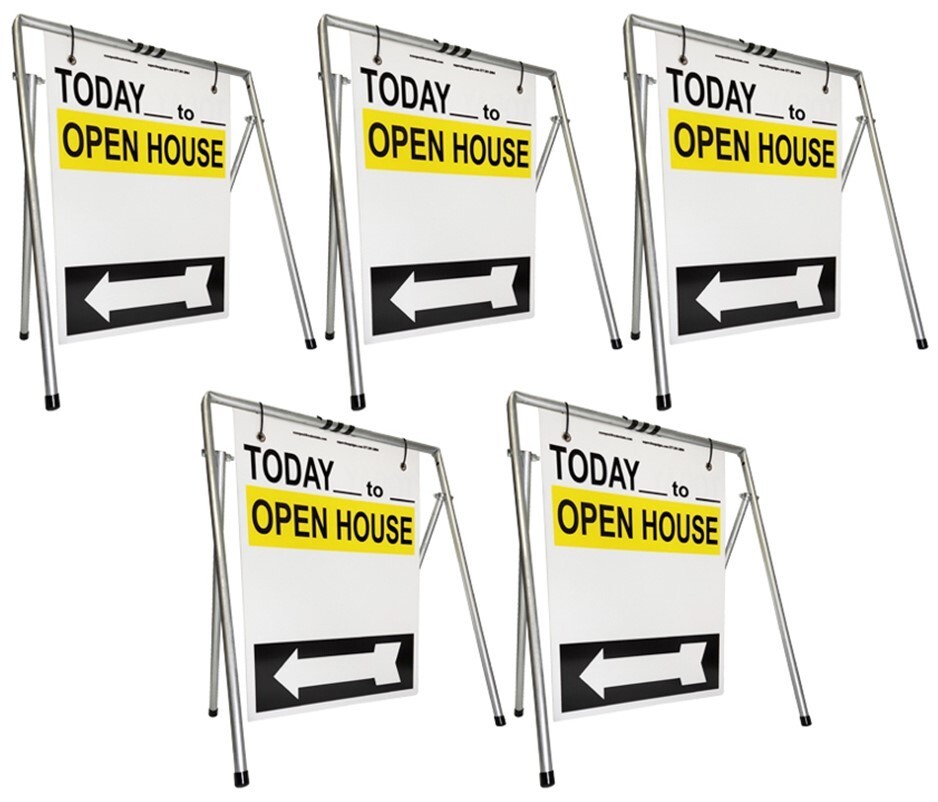 Real Estate Open House Sign Kit Metal A-Frame 5 Pak YellowWhiteBlack Swinger TT