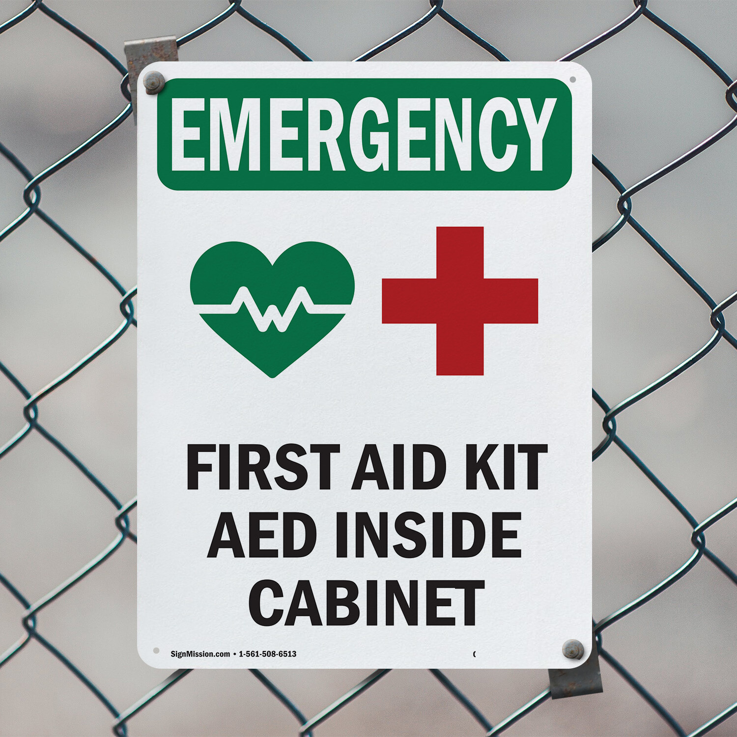 (2 Pack) First Aid Kit AED With Symbol OSHA Emergency Sign Decal Metal Plastic