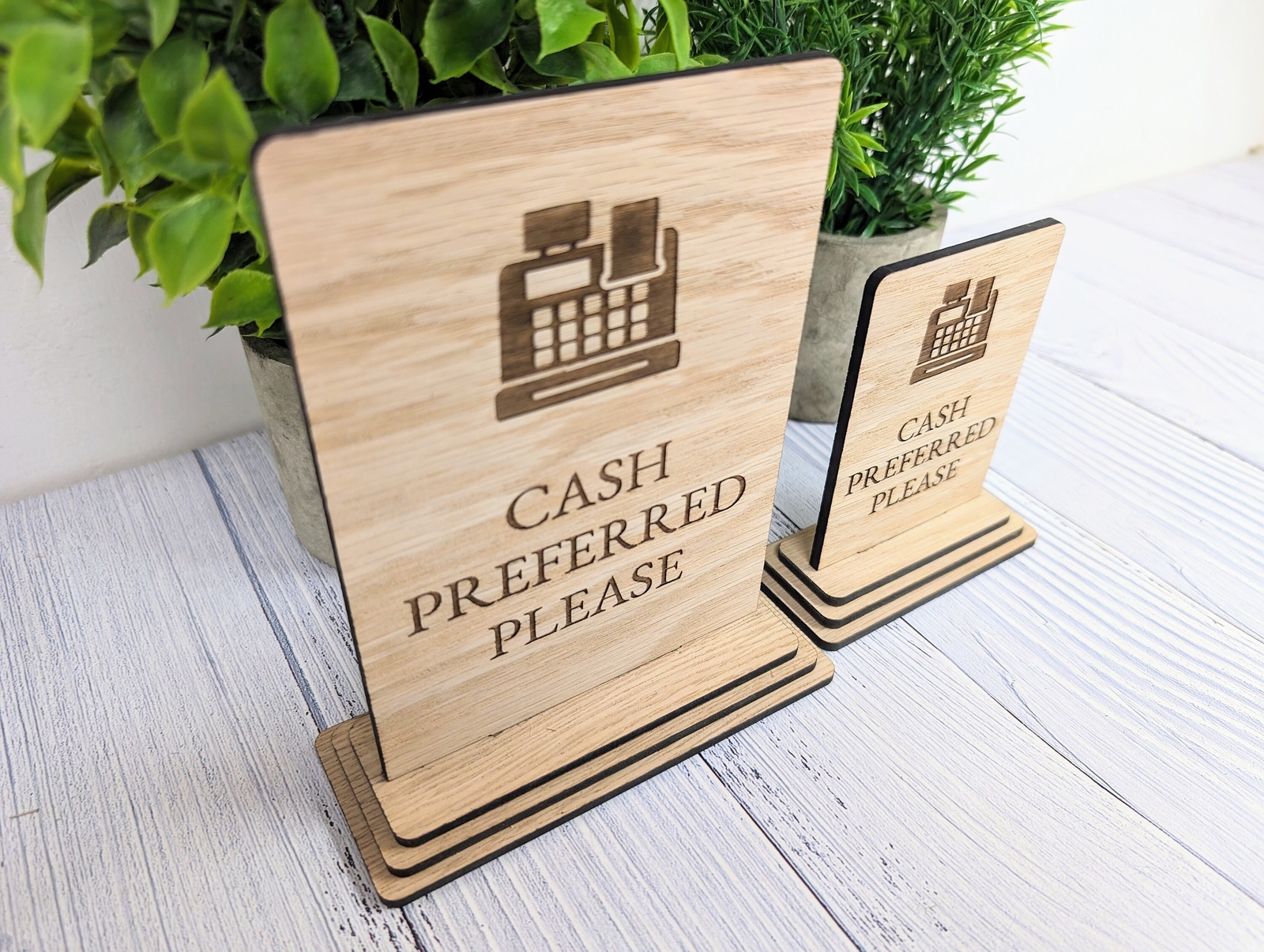 Wooden Freestanding Table Sign &lsquo;Cash Preferred&rsquo; – Perfect for Shop Signage